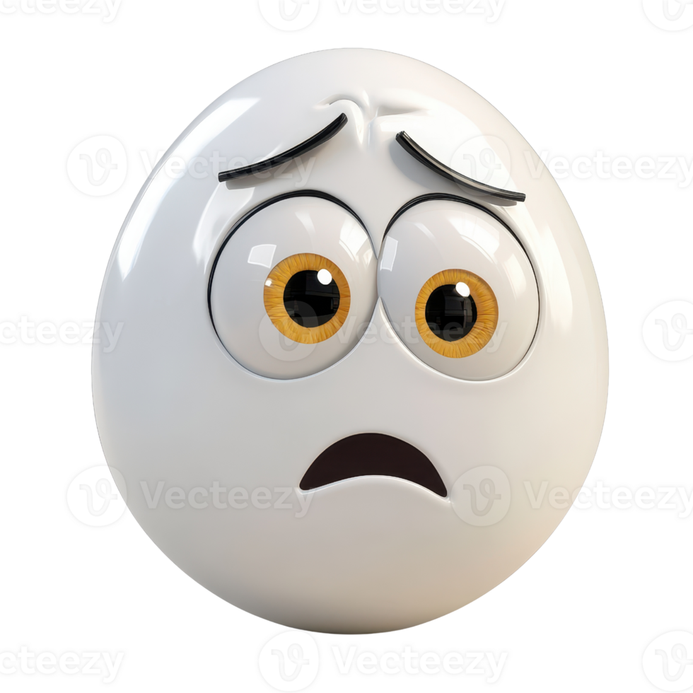 A cute cartoon egg character with a worried expression, showcasing emotion and humor. png