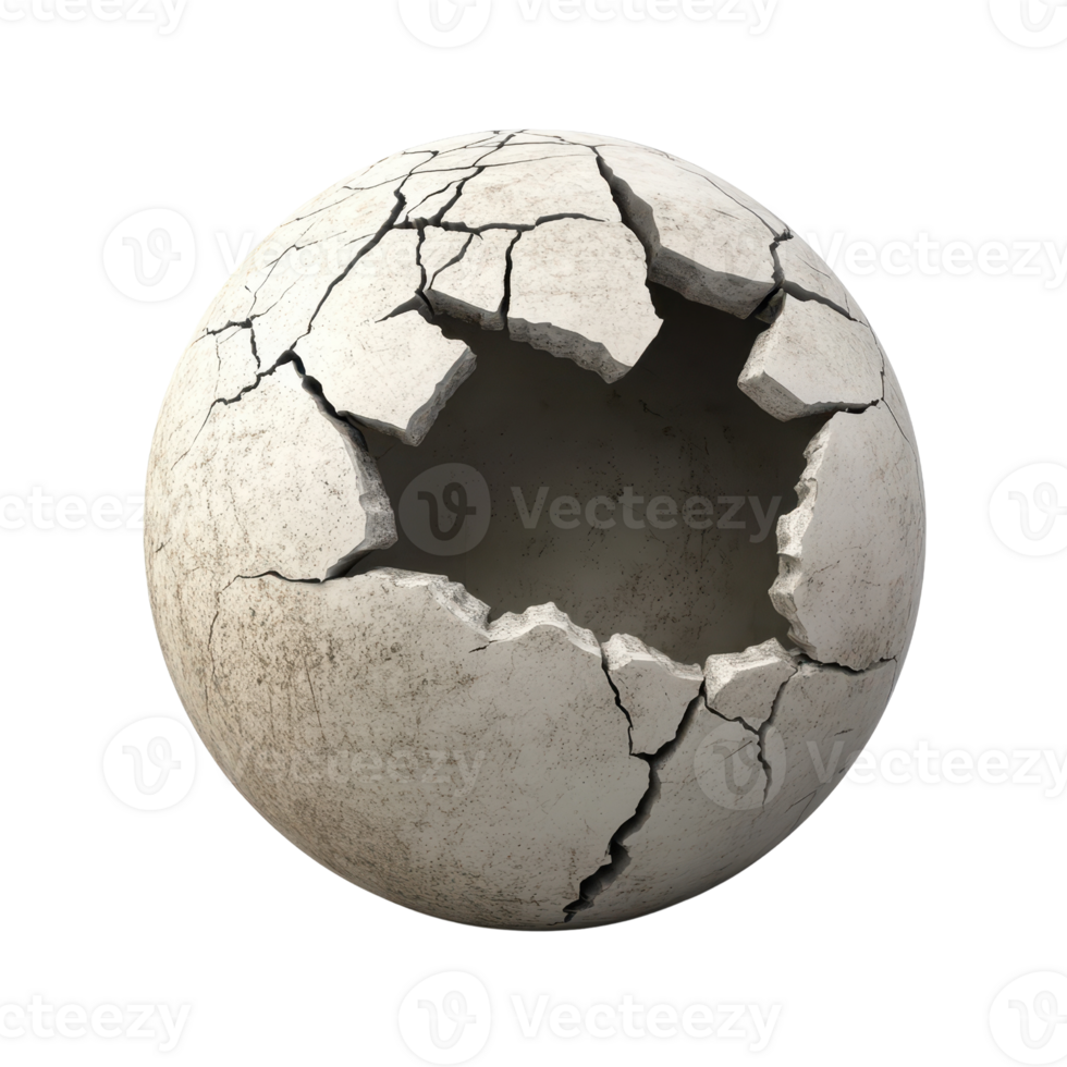 A cracked sphere with a hollow center, representing transformation and new beginnings. png