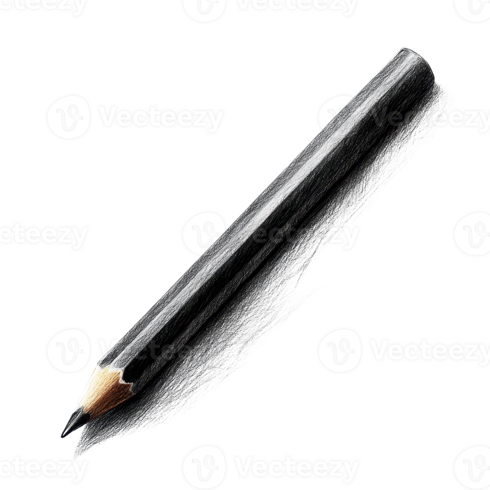 A close-up of a black pencil with a sharpened tip resting on a textured surface. png
