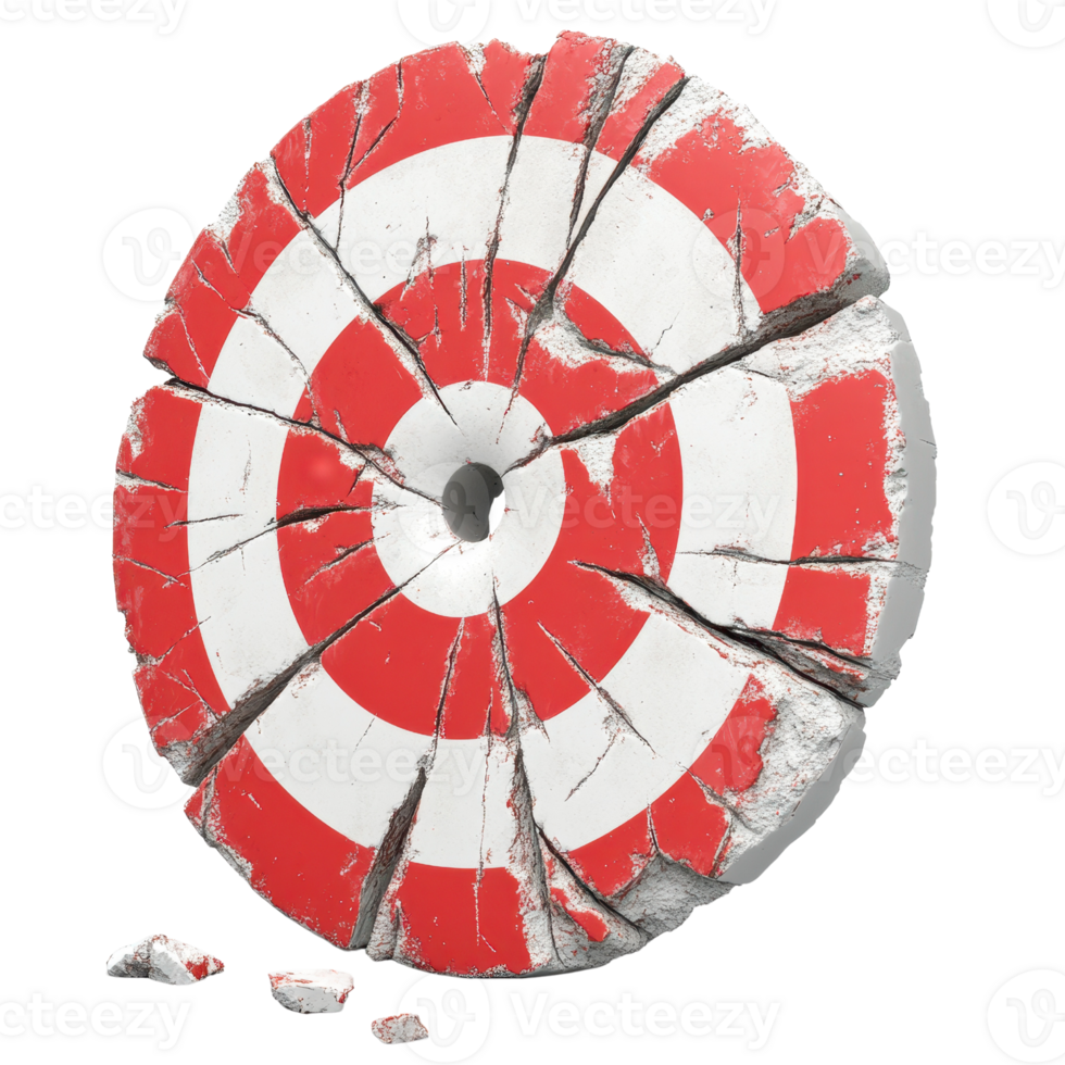 A cracked archery target symbolizes challenges and overcoming obstacles in sports. png