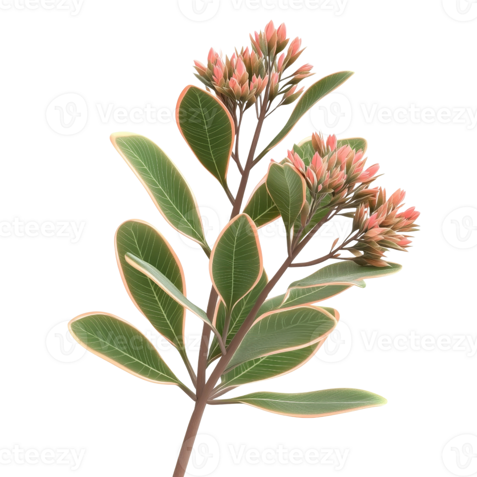 A close-up of a beautiful plant with vibrant leaves and blossoms. png