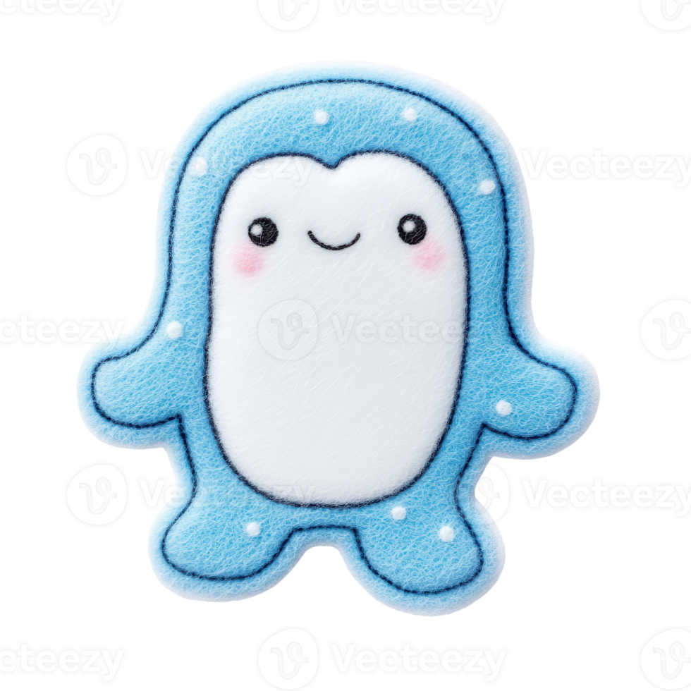 A cute blue plush toy character with a friendly smile and soft textures. png