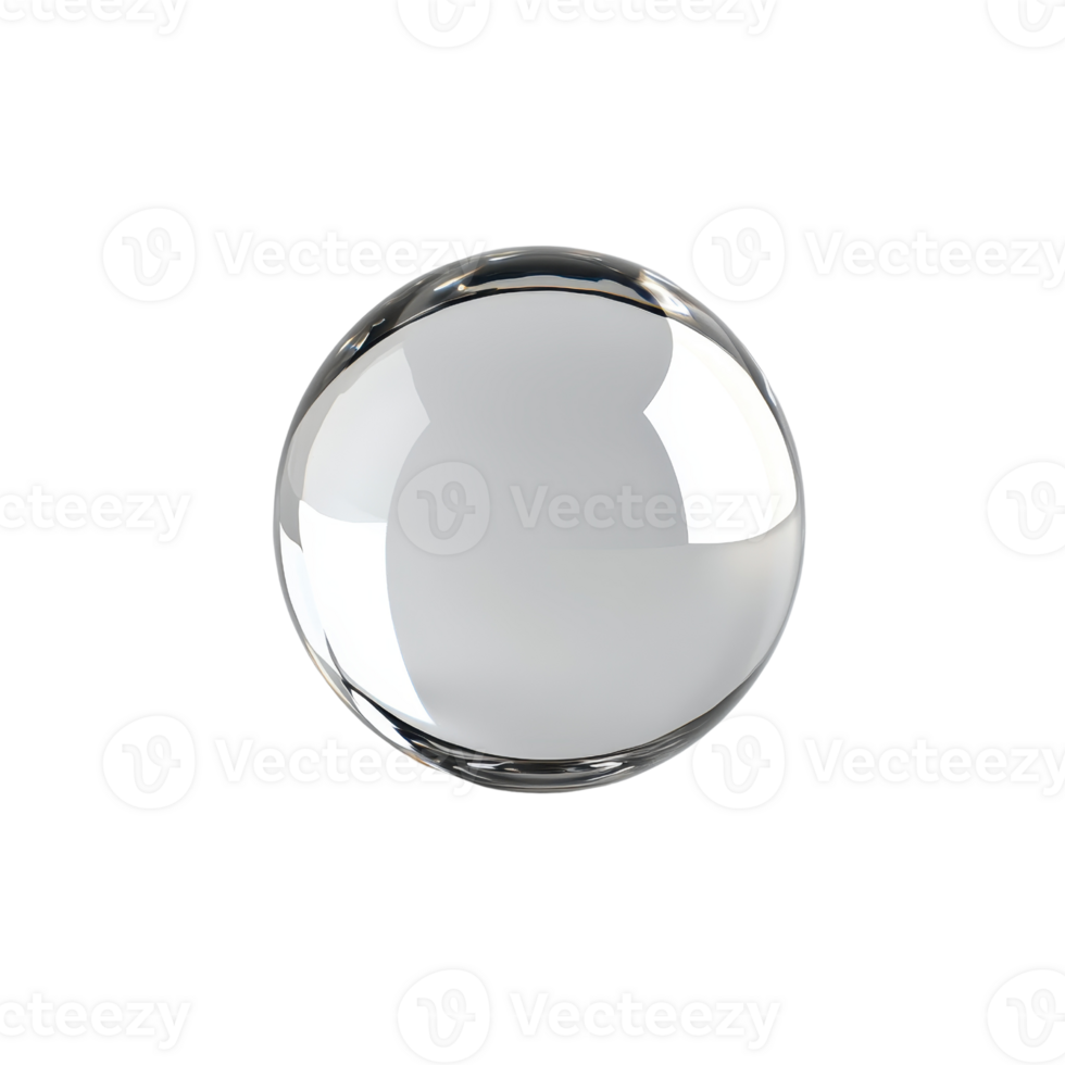 A glossy, transparent sphere with reflections and subtle lighting effects. png