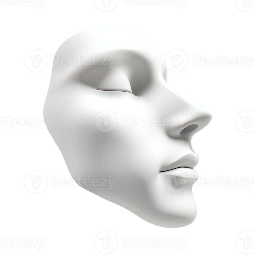 A minimalist white mask representing identity and emotion. png
