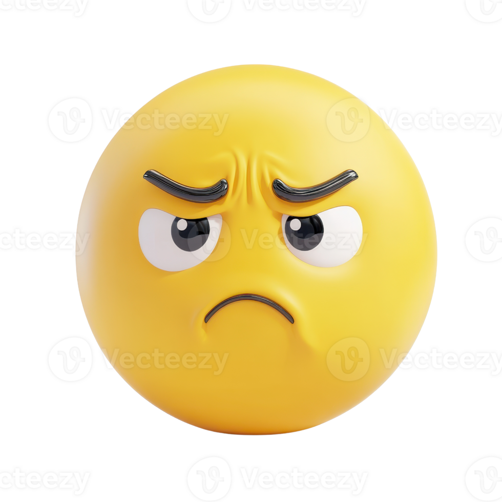 A frustrated yellow emoji with a frown and raised eyebrows expressing displeasure. png
