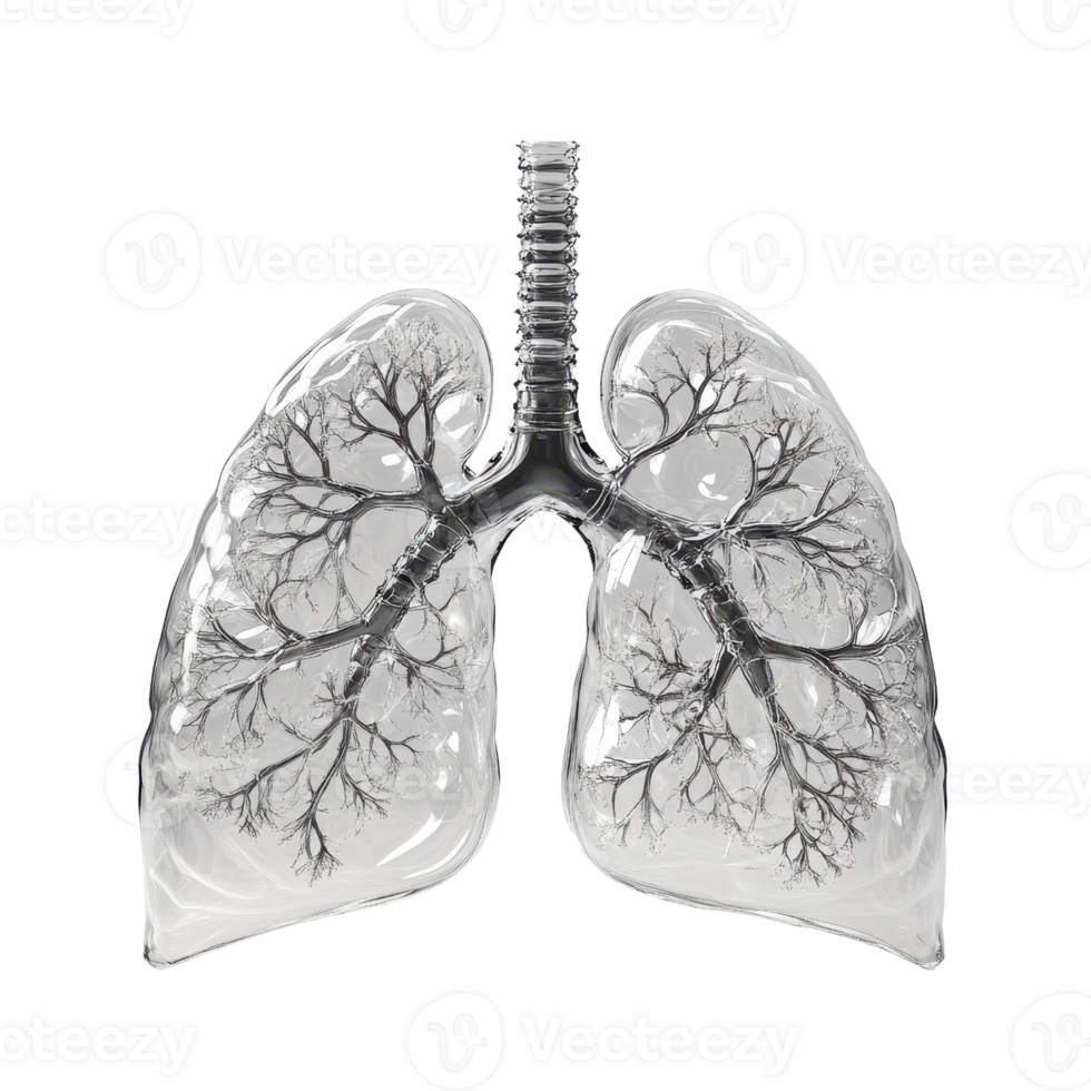 A detailed illustration of human lungs with intricate tree-like branches. png
