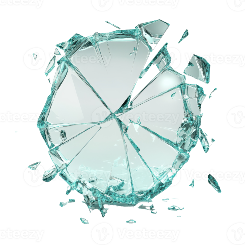 A dynamic image of shattered glass capturing the essence of impact and destruction. png