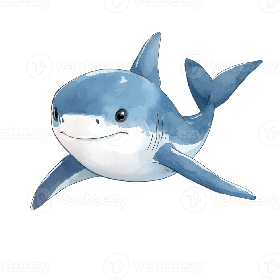 A playful cartoon shark swimming in vibrant blue waters, perfect for children's themes. png