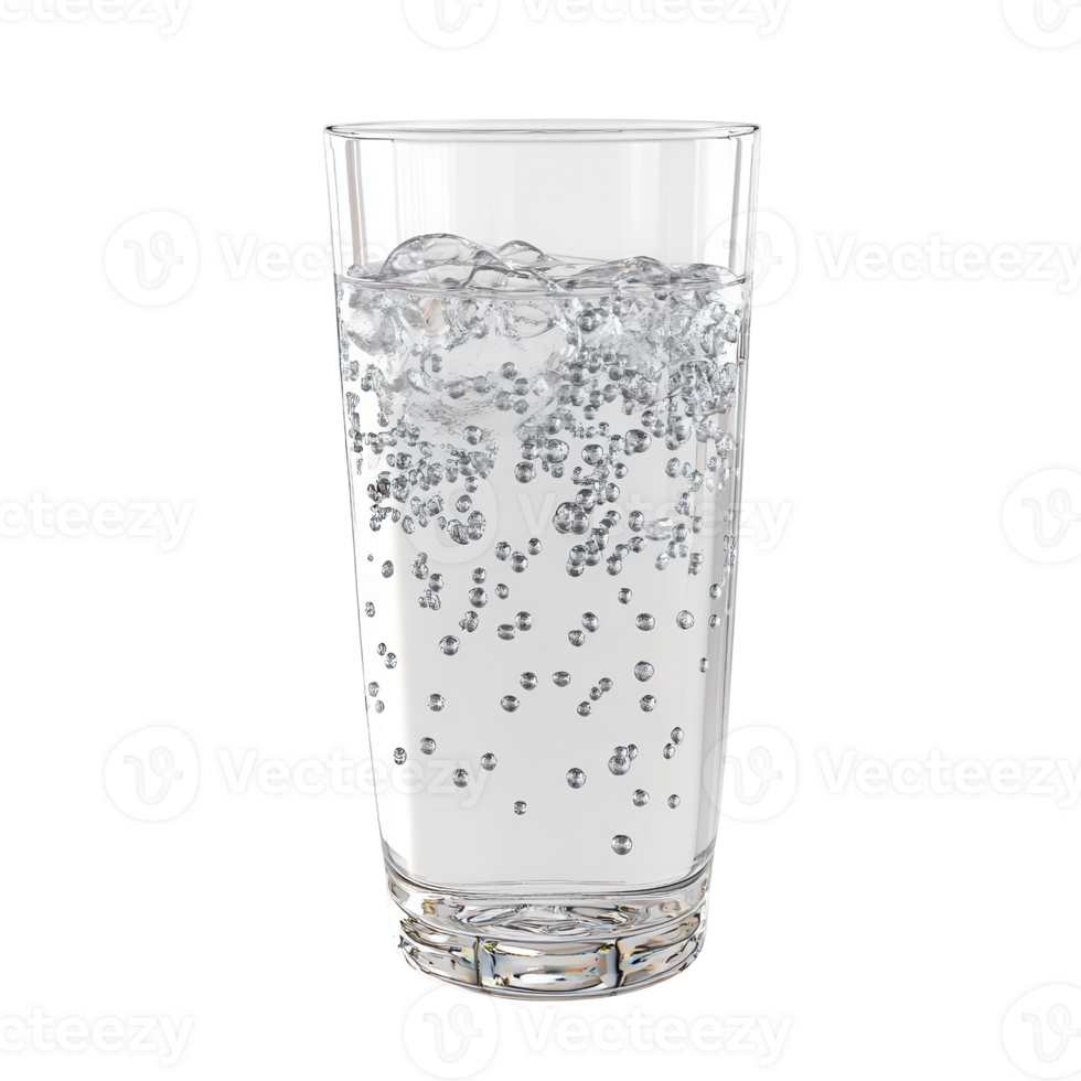 A refreshing glass of carbonated water with bubbles and clear liquid. png