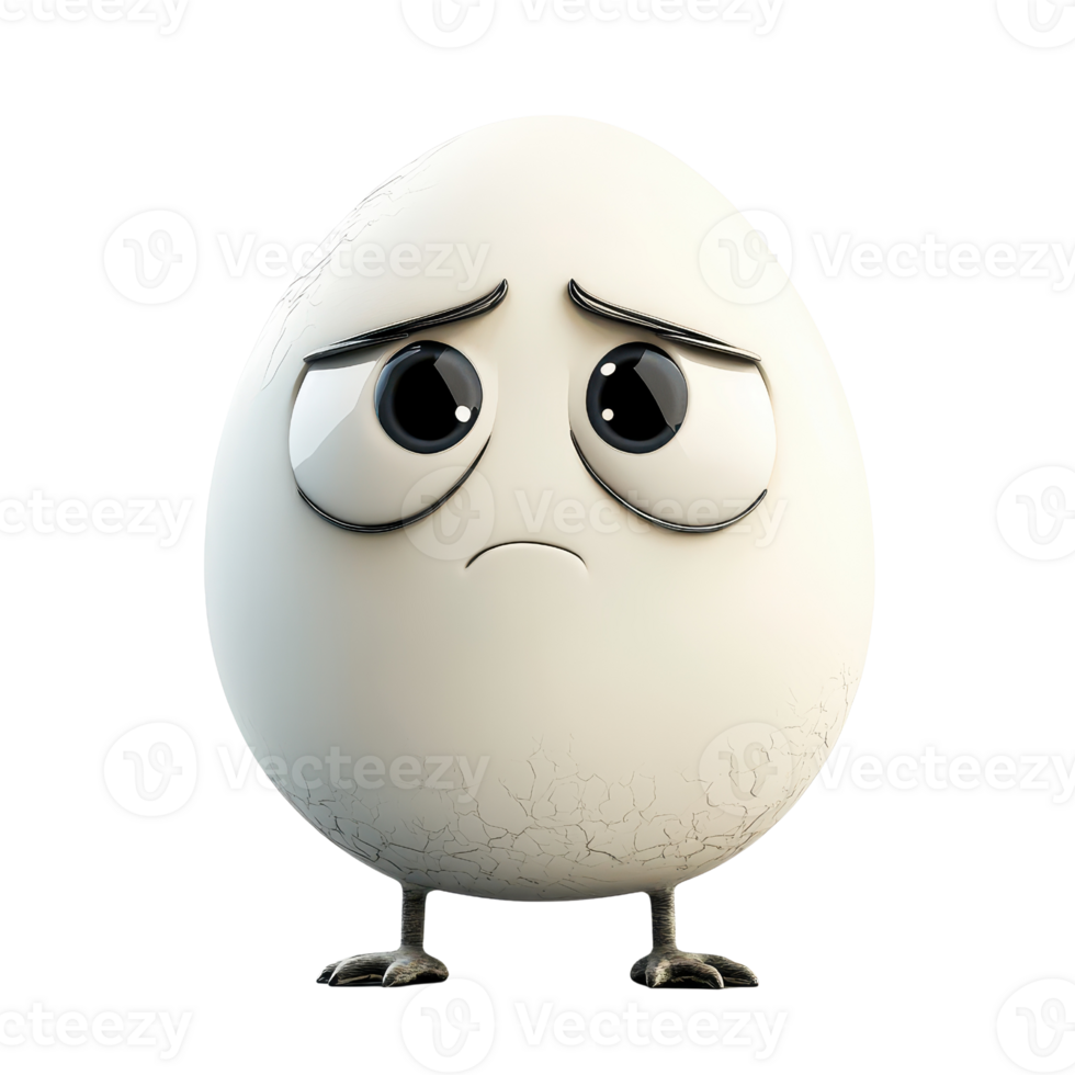 A sad cartoon egg character expressing emotions of loneliness and vulnerability. png