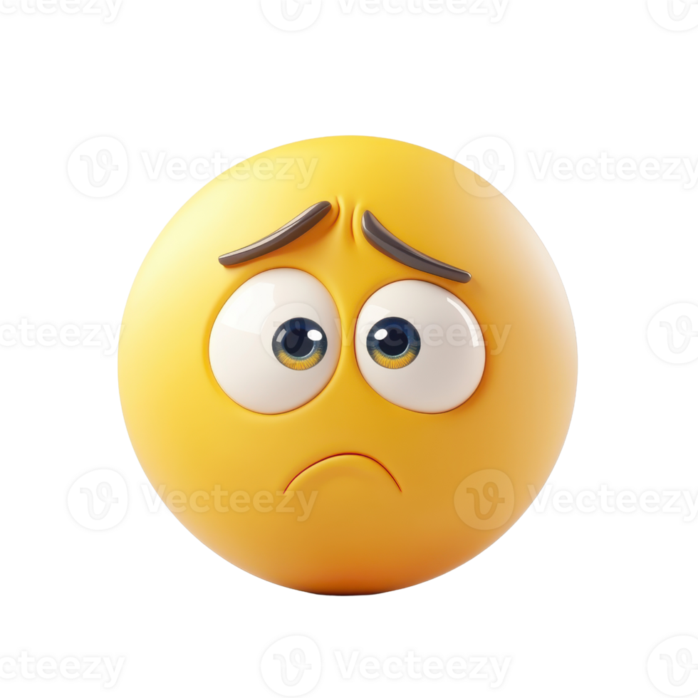 A sad emoji depicting feelings of sorrow and disappointment in a playful style. png