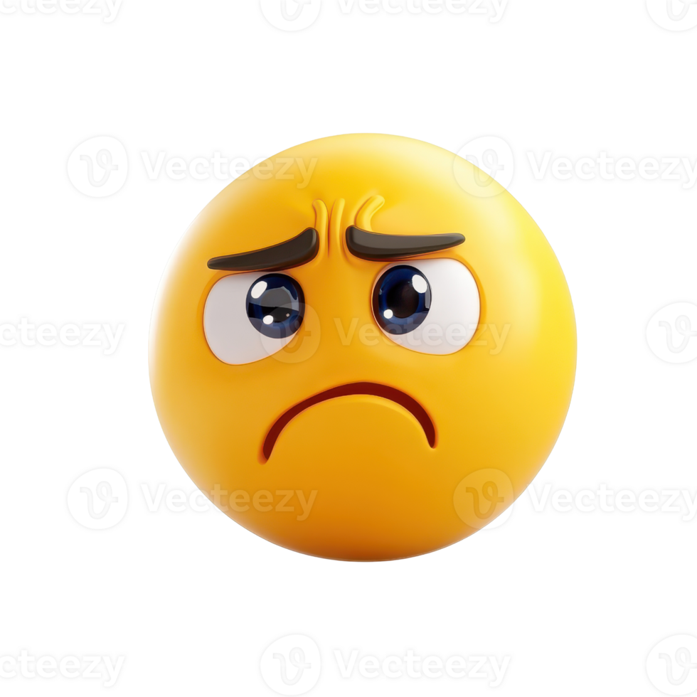 A sad yellow emoji with big eyes expressing deep emotions and feelings. png