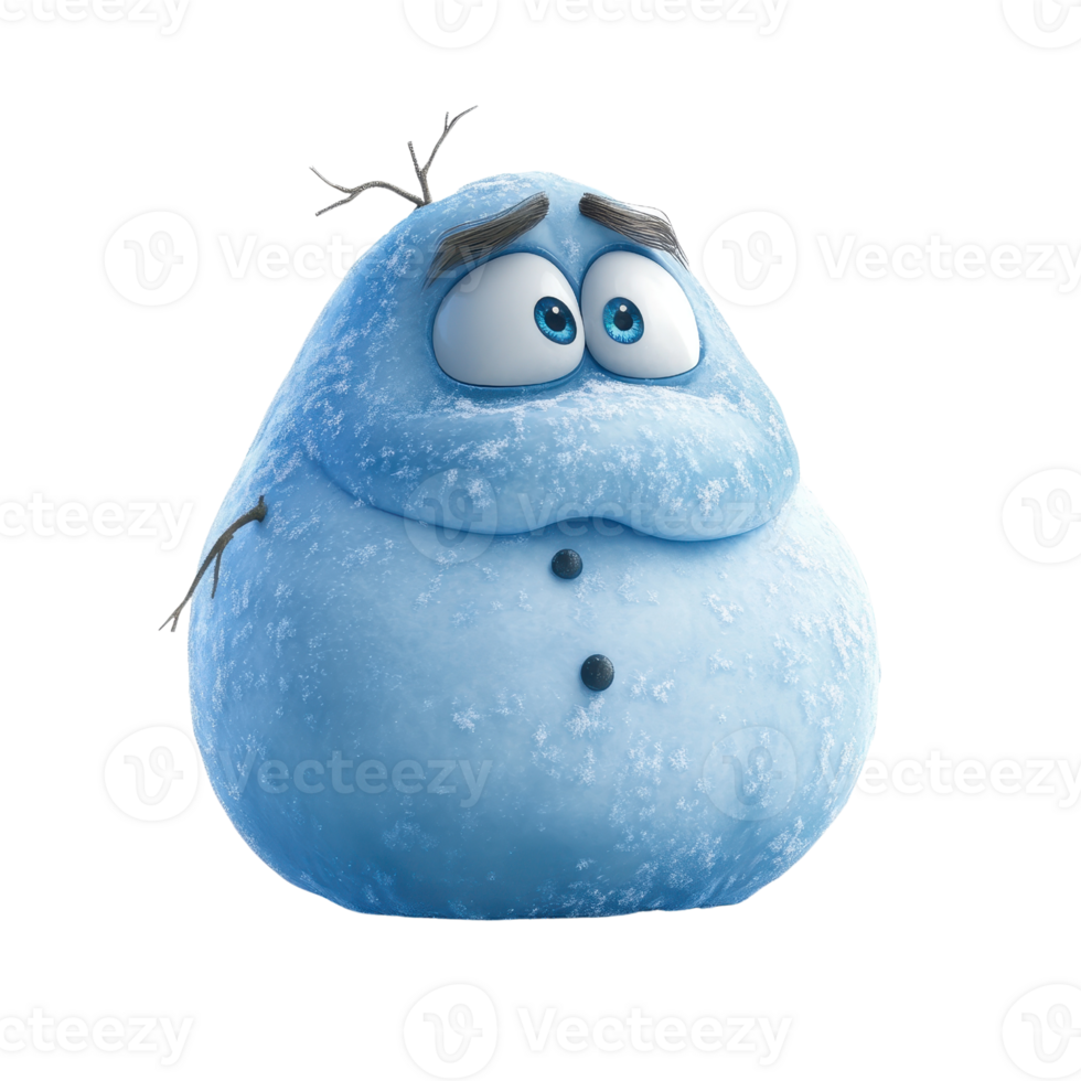 A playful cartoon snowman character with a charming expression and friendly demeanor. png
