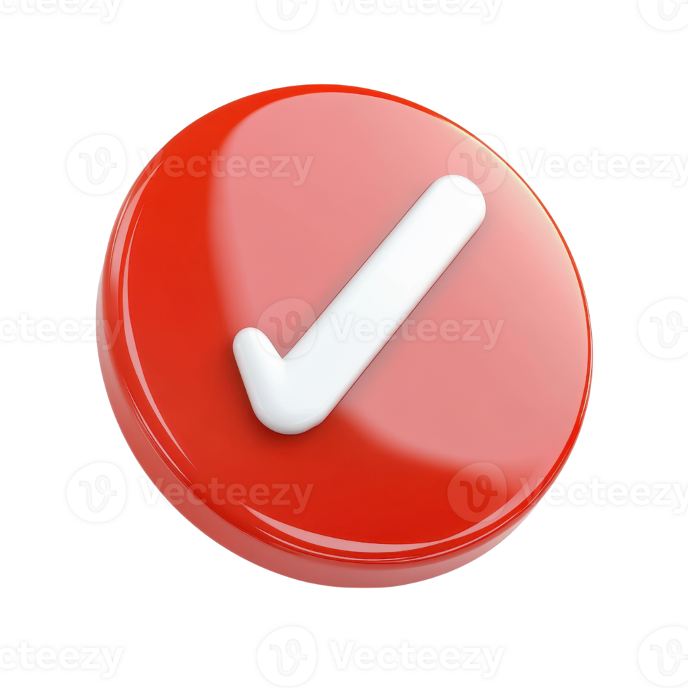 A vibrant red button with a white checkmark, symbolizing approval or completion. png