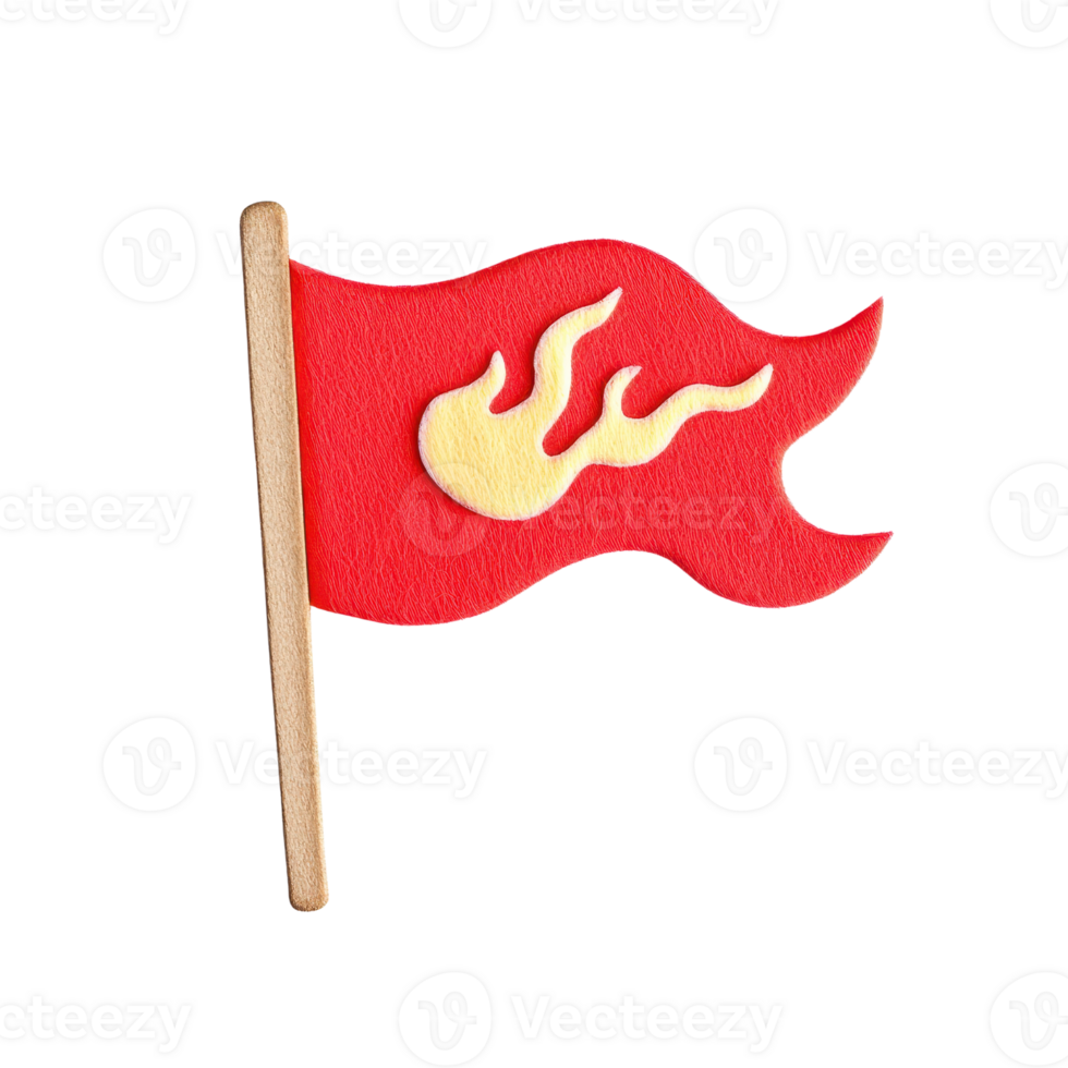 A vibrant red flag with a flaming symbol, symbolizing passion and energy. png