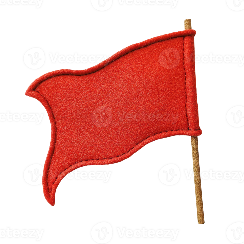 A vibrant red flag waving against a clear sky, symbolizing various meanings and messages. png