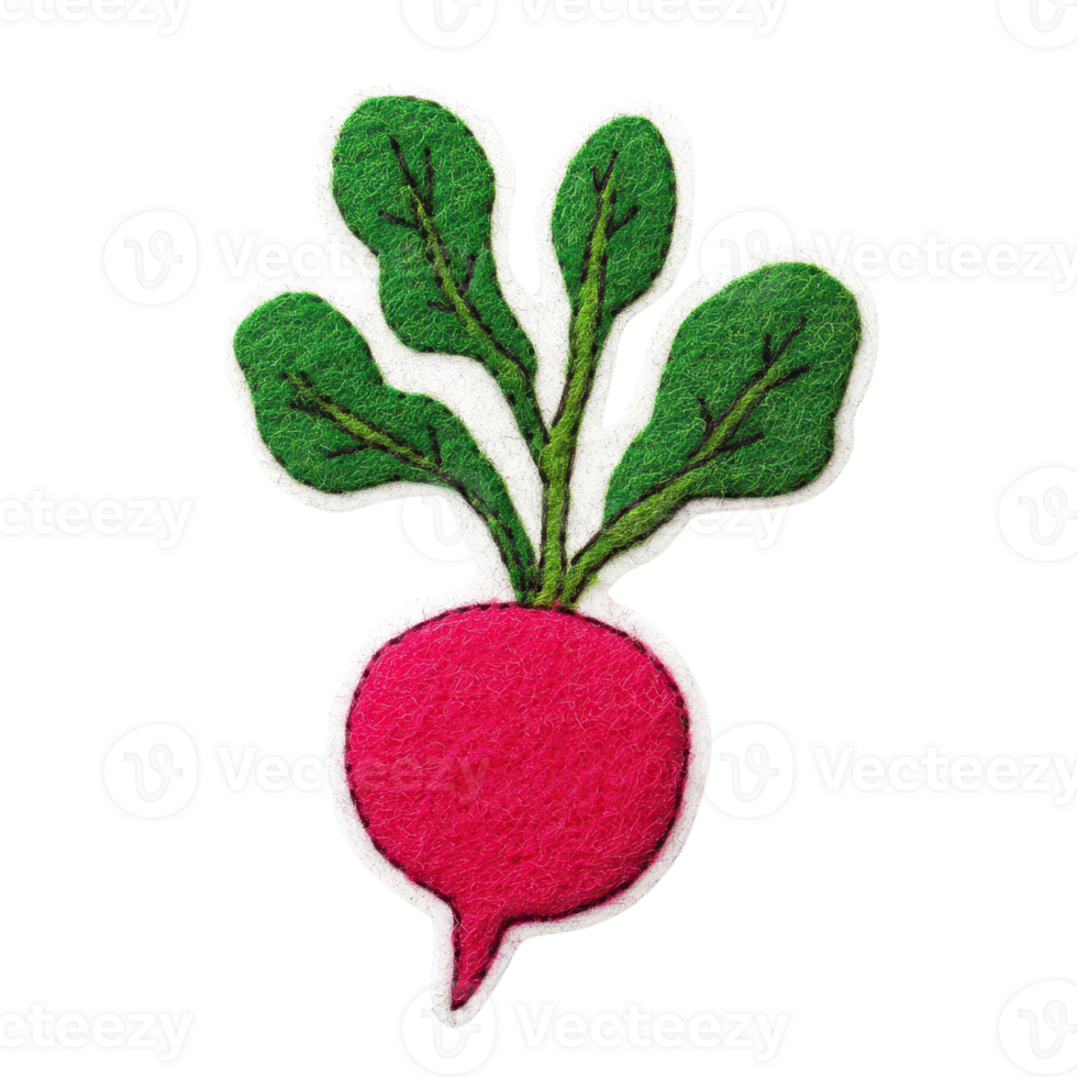 A vibrant illustration of a radish with green leaves on a white background. png