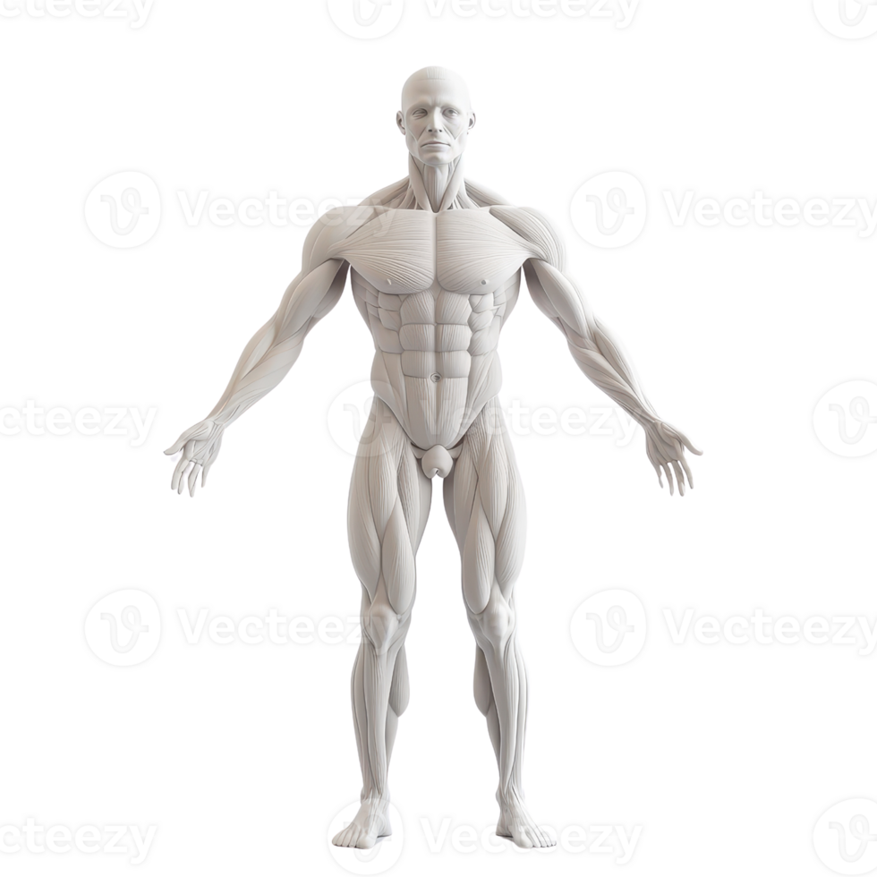 Anatomical model displaying human musculature and body structure for educational purposes. png