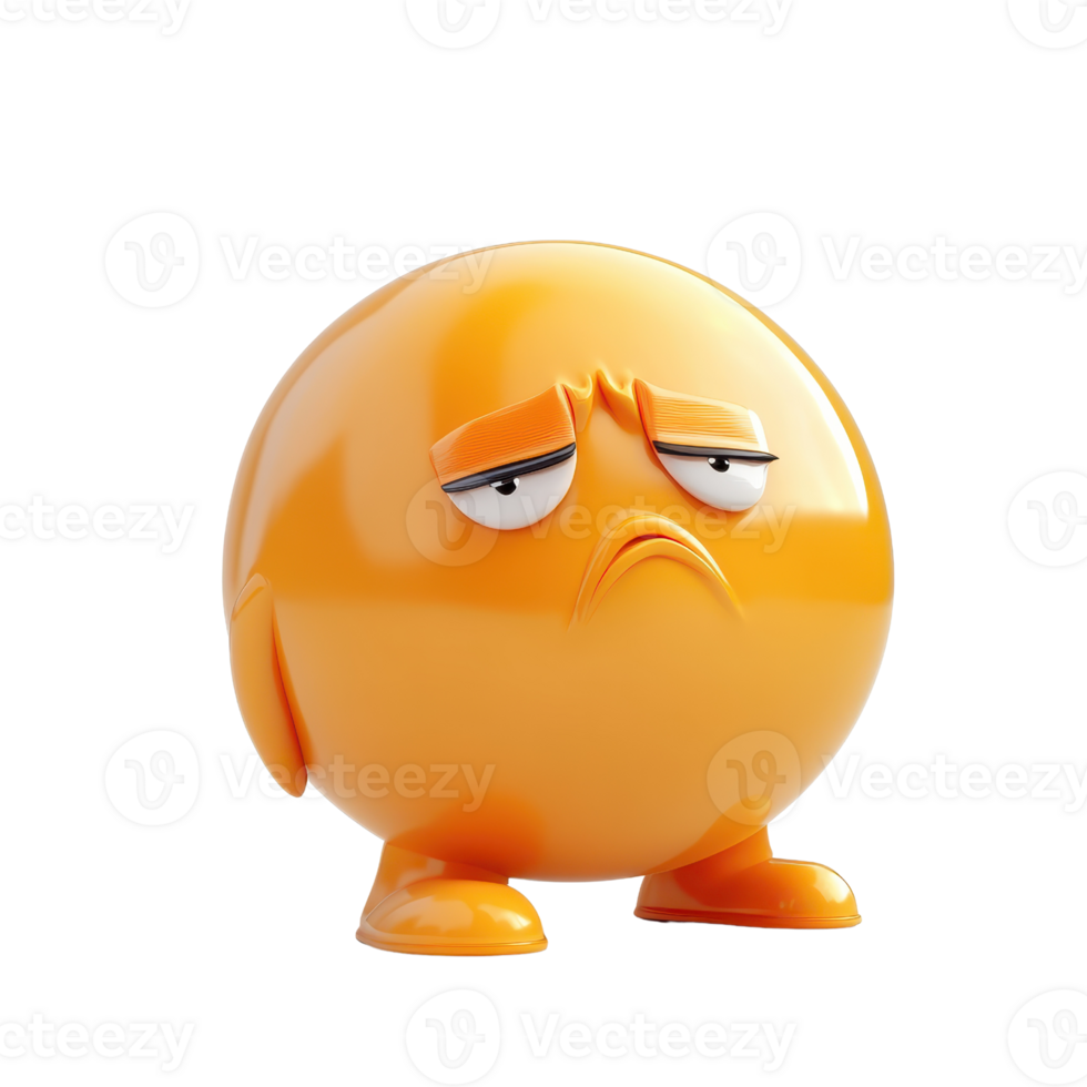 An expressive orange character displaying a thoughtful and sad emotion. png
