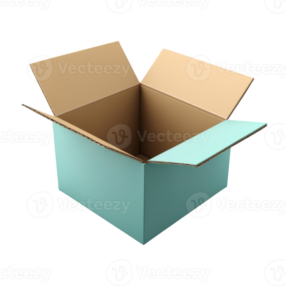 An open cardboard box ready for packing or storage, with a minimalistic design. png
