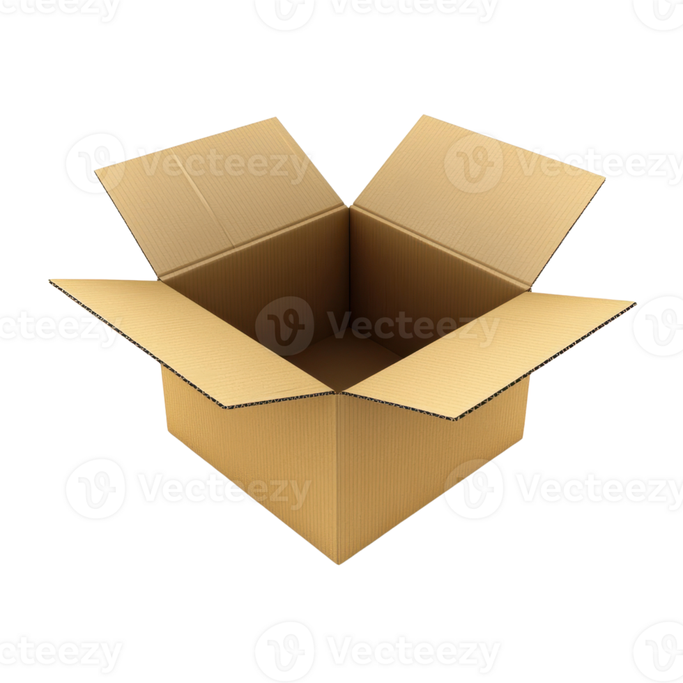 An empty cardboard box ready for packing or moving items. png