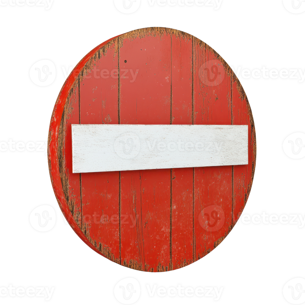 A weathered red circular sign featuring a blank white panel for text or symbols. png