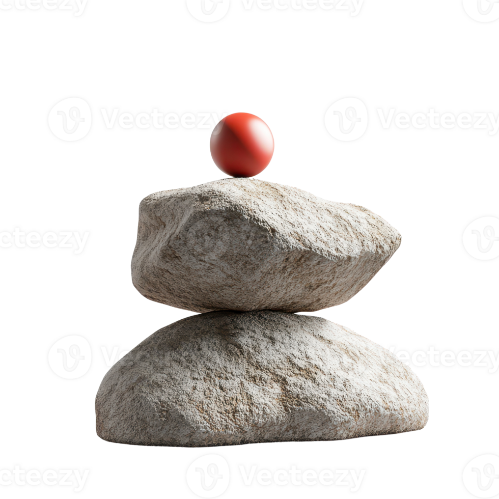 Balanced stones with a red sphere symbolizing harmony and tranquility. png