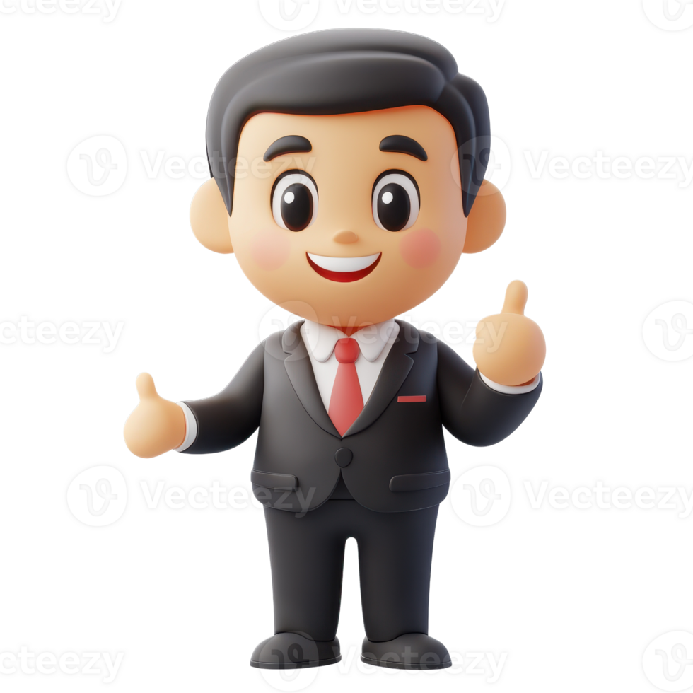 Cheerful businessman cartoon character with thumbs up gesture. png