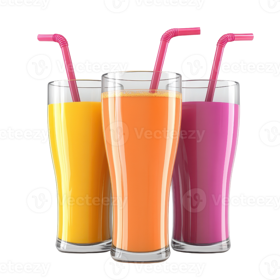 Colorful drinks with straws, perfect for summer refreshment and party vibes. png