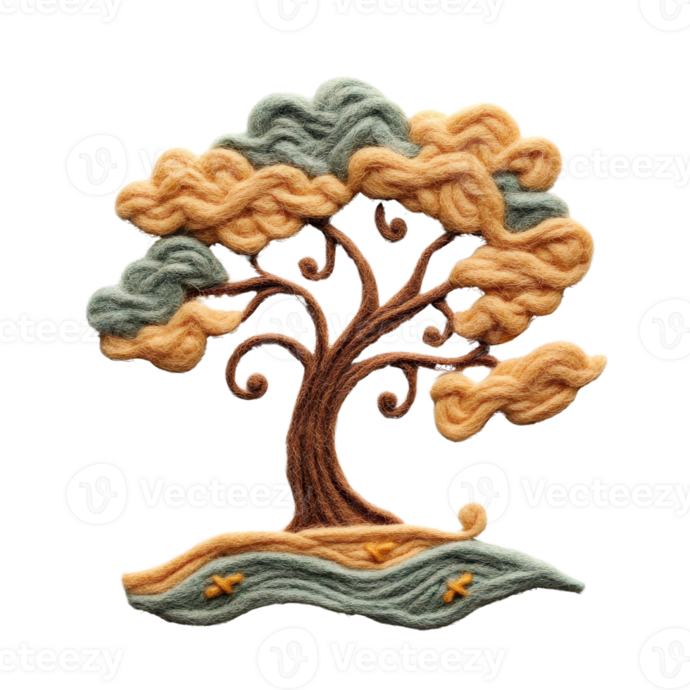 Colorful embroidered tree design showcasing creativity and nature's beauty. png
