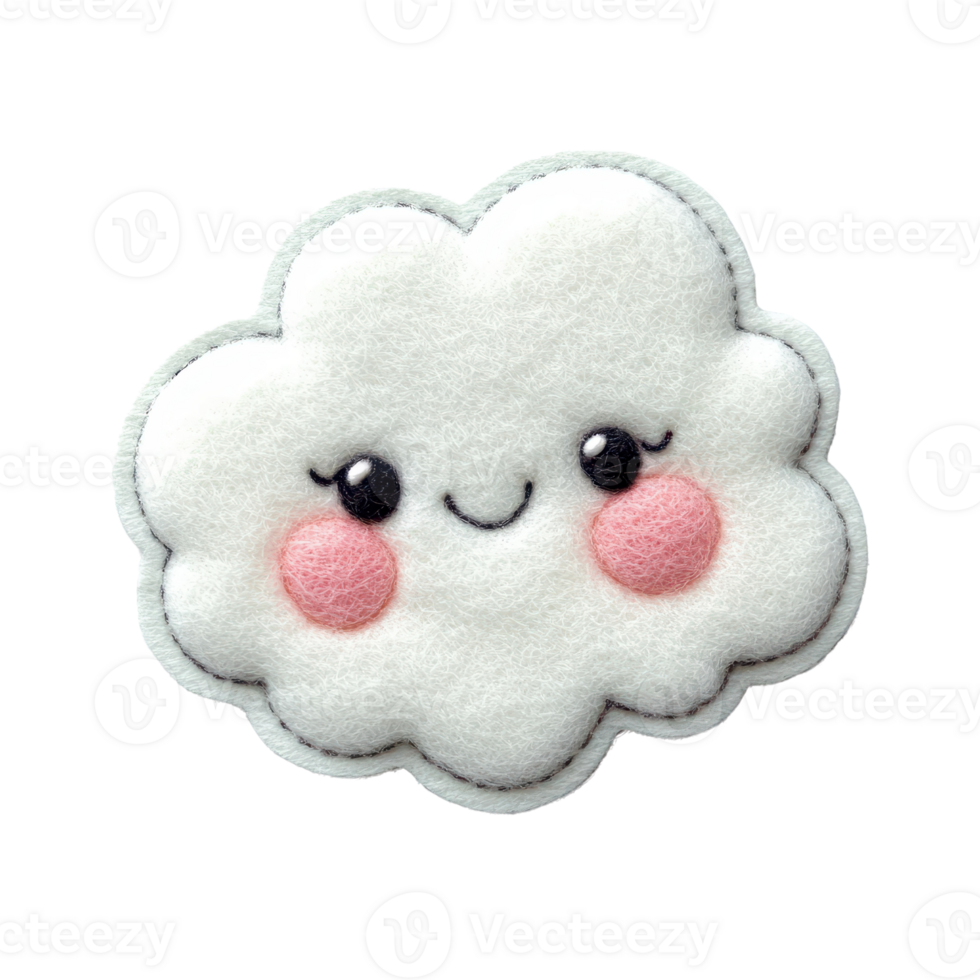 Cute and fuzzy cloud character with a cheerful expression and rosy cheeks. png