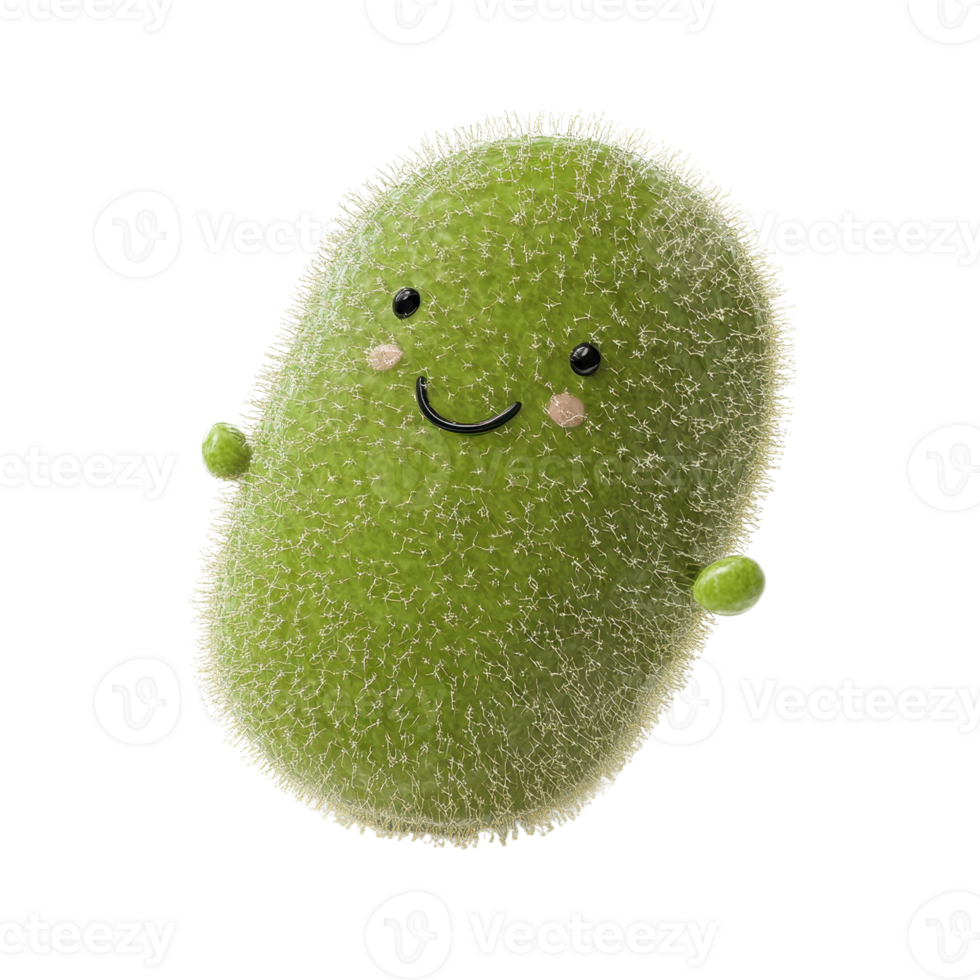 Cute and friendly cartoonish green microbe character with smiling face and arms. png