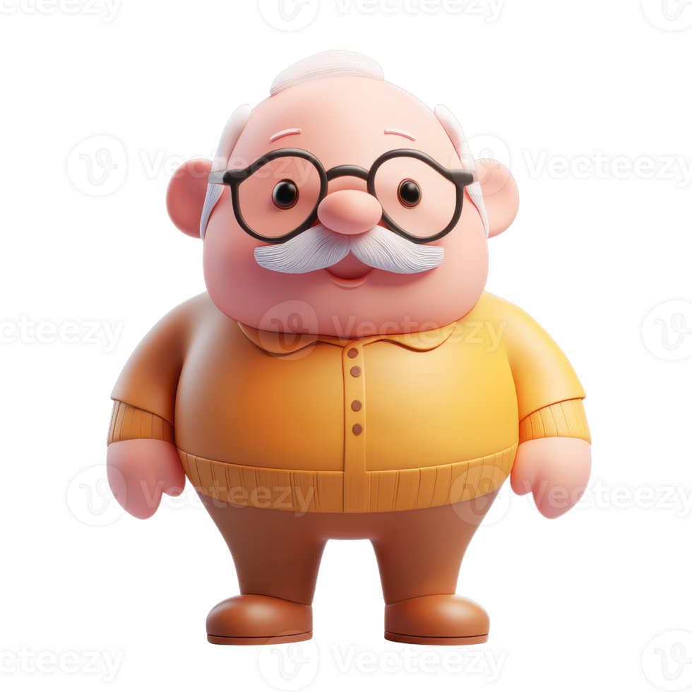 Cheerful cartoon grandfather character with glasses and a friendly smile. png