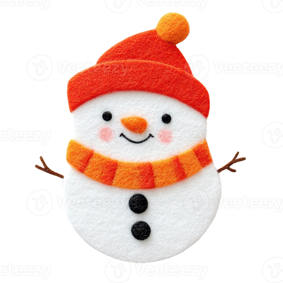 Cheerful snowman with an orange hat and scarf, symbolizing winter festivities. png