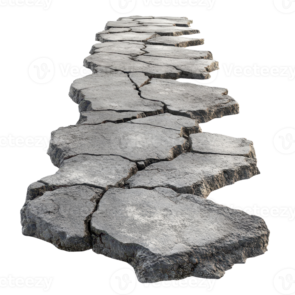 Cracked stones forming a pathway, showcasing natural weathering and geological processes. png