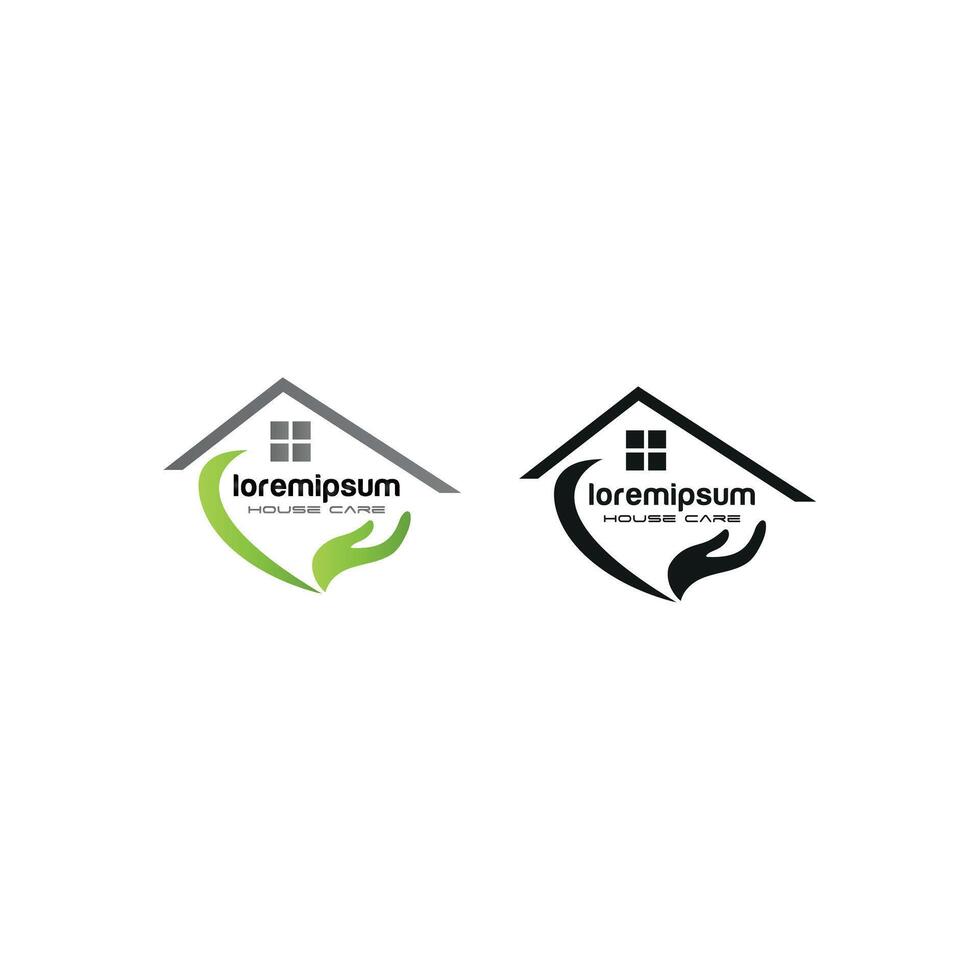 House care logo with home symbol hands and heart design vector