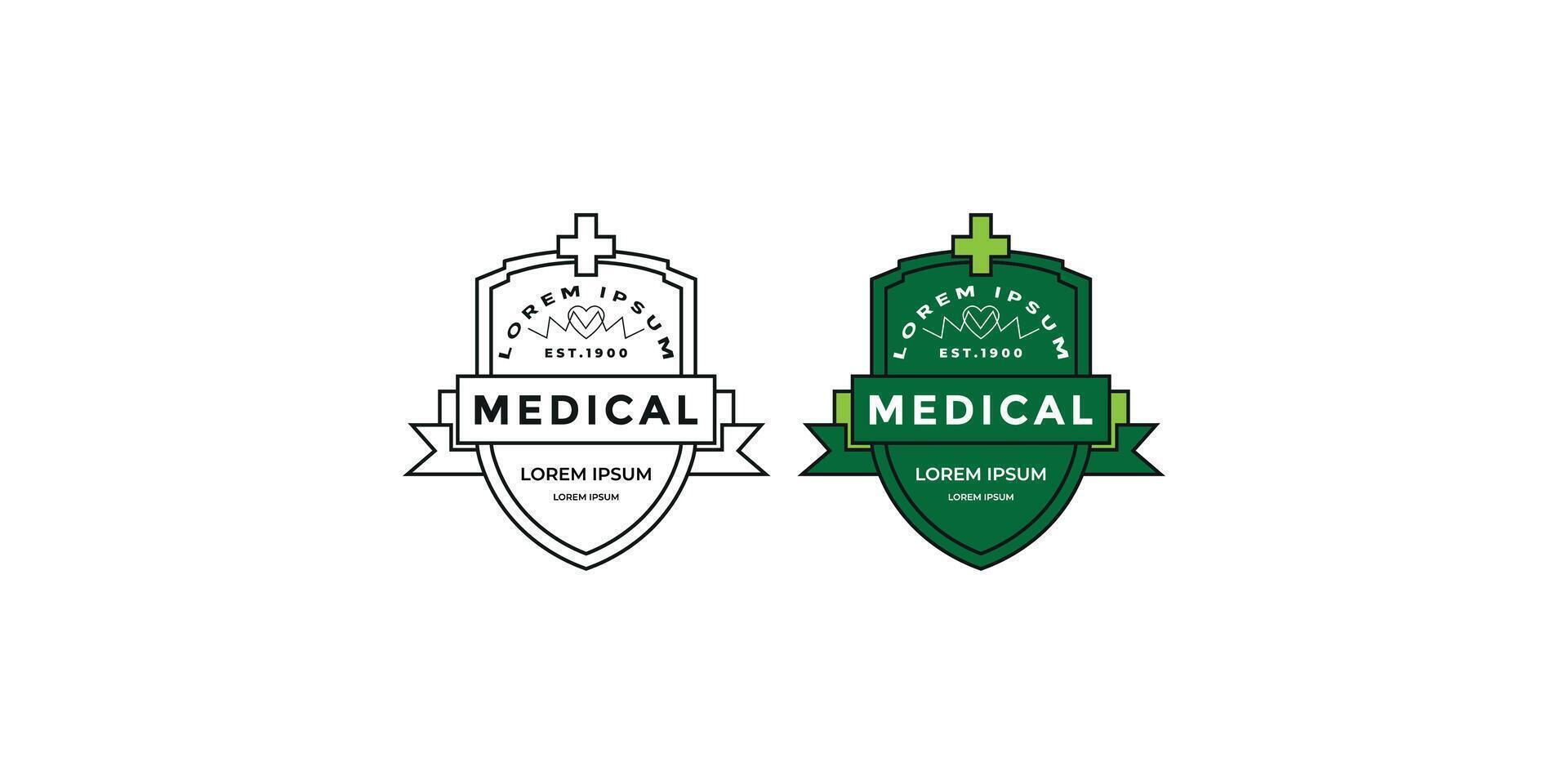 Modern Medical Shield Logo Minimalist Healthcare Badge with Cross and Heartbeat Symbol vector
