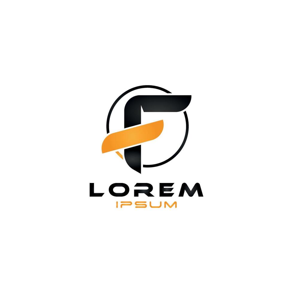 Modern letter F logo with circular frame and dynamic swoosh vector