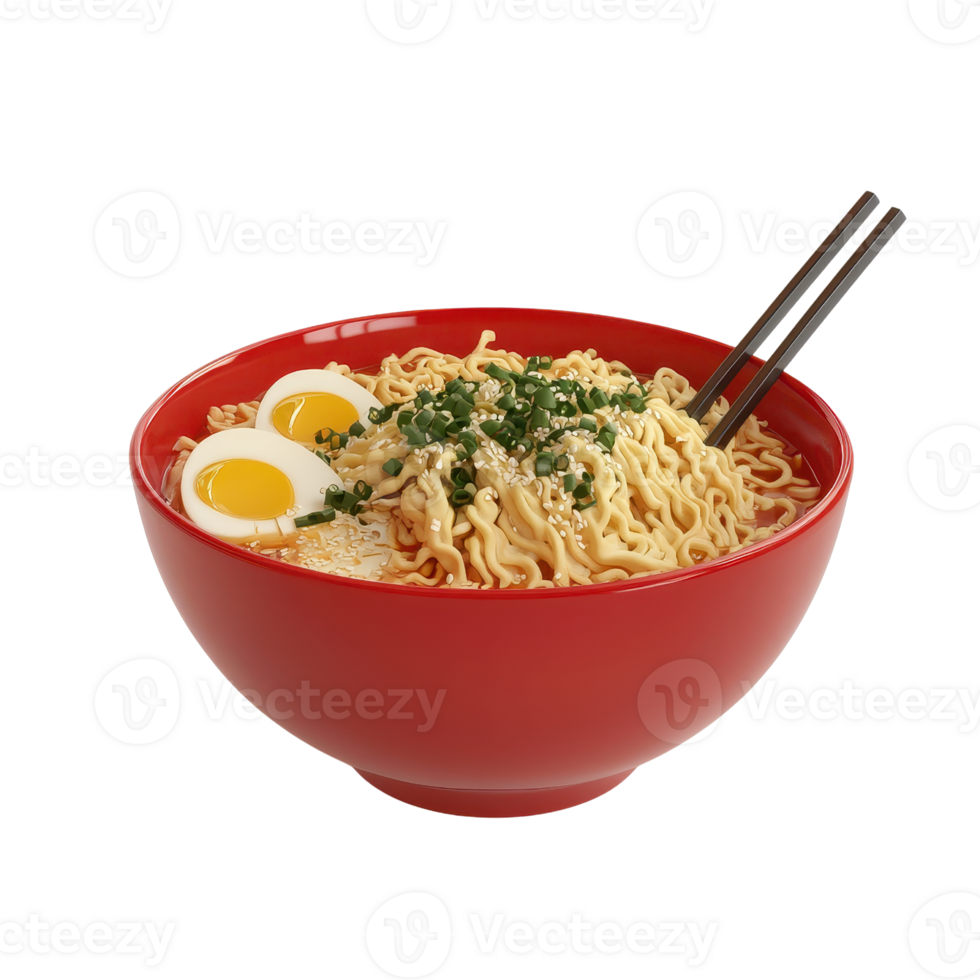 Delicious bowl of ramen with eggs and green onions, perfect for any meal. png
