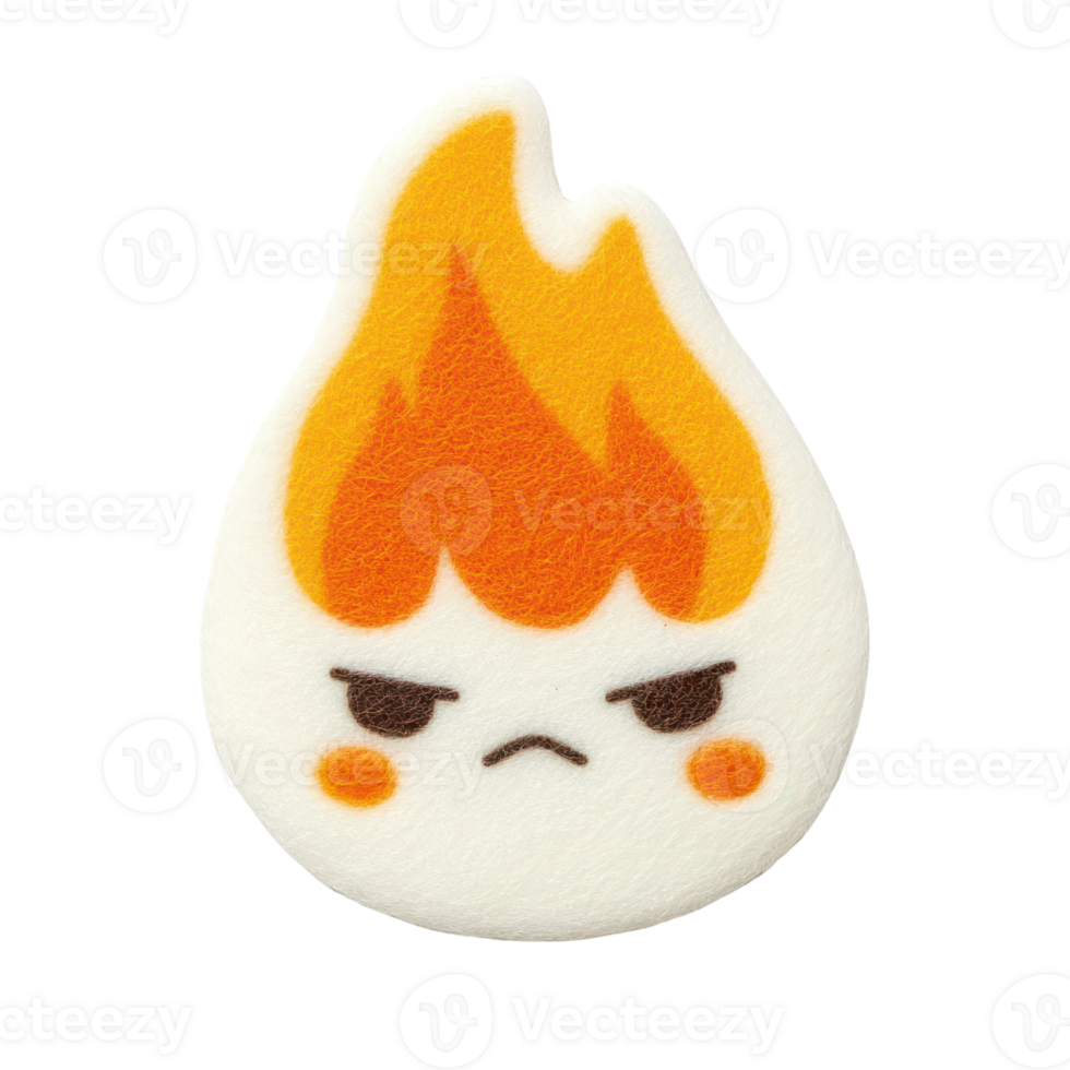 Cute flame character with a displeased expression, ideal for playful designs. png