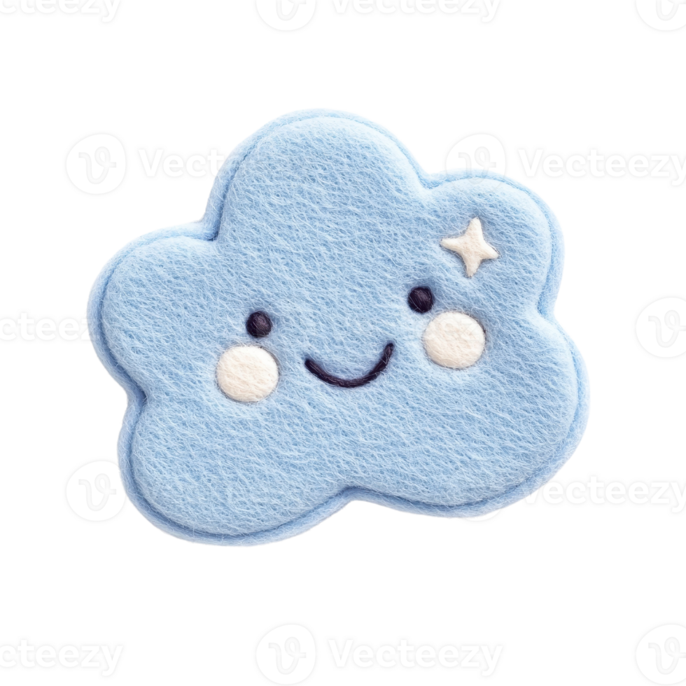 Cute blue cloud with a friendly smile and twinkling star, ideal for playful designs. png