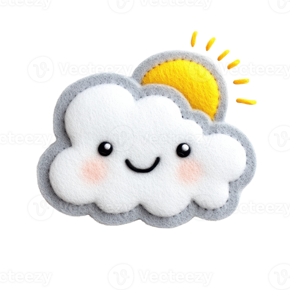 Cute, smiling cloud character with sun, perfect for cheerful designs and children's themes. png