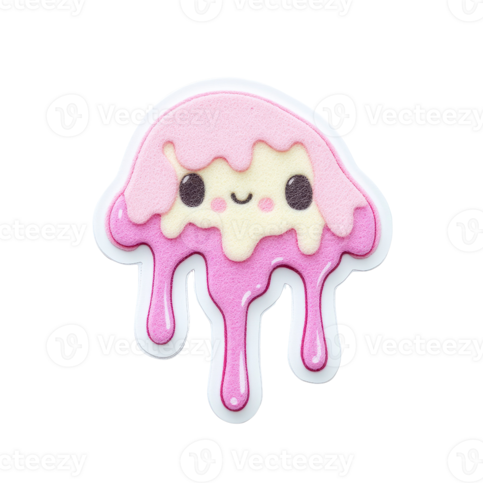 Cute jelly character with pink cream dripping, perfect for fun designs and illustrations. png