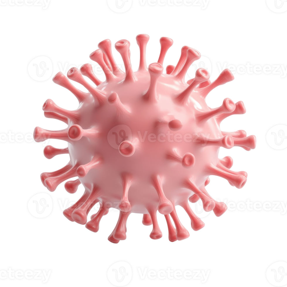 Detailed 3D rendering of a virus, emphasizing structure and features in vibrant colors. png