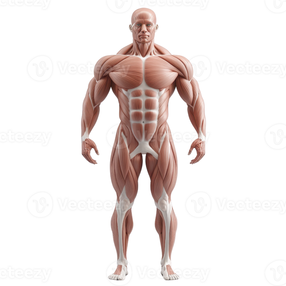 Detailed anatomical model showcasing human muscle structure and physical form. png