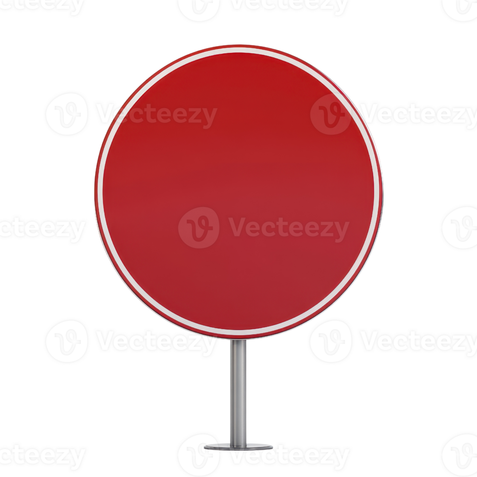 Empty red stop sign standing on a pole, symbolizing caution and traffic control. png