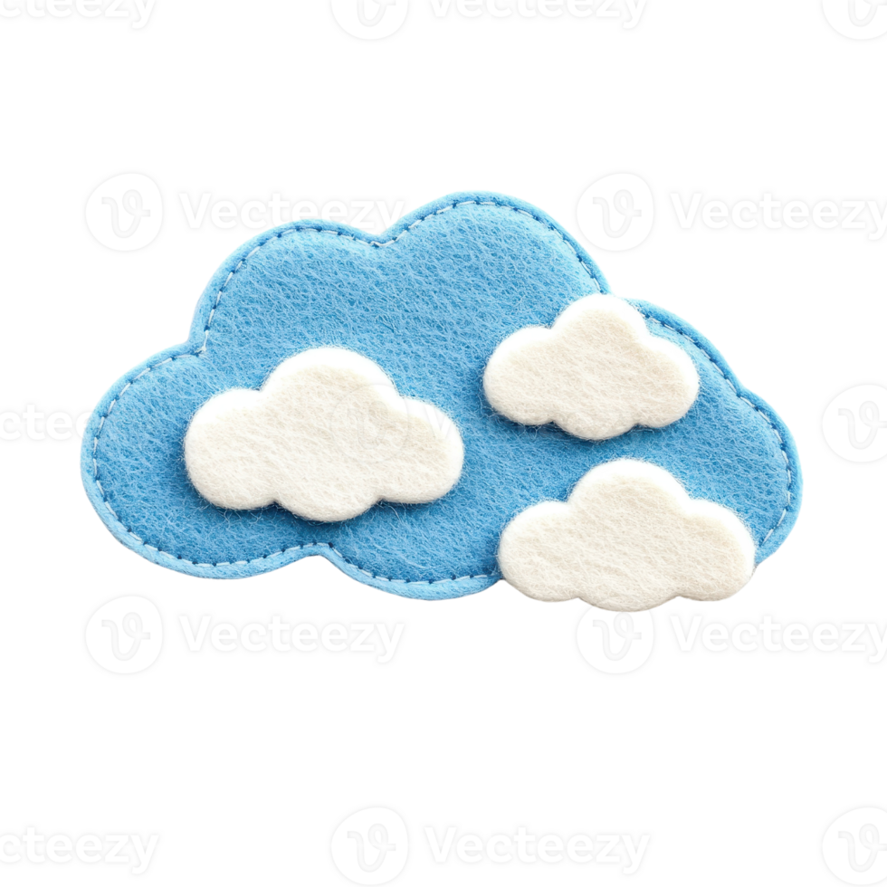 Felt cloud with white and blue elements for crafting and design projects. png