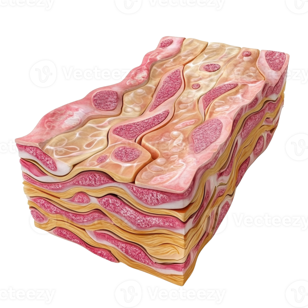 Detailed depiction of human tissue layers for educational purposes. png