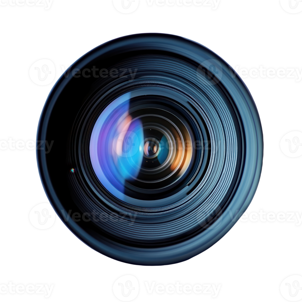 Detailed image of a photography lens with reflections and intricate designs. png