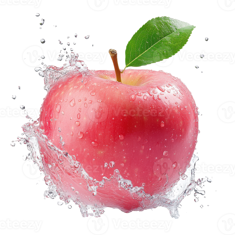 Fresh apple splashing water, showcasing its vibrant color and freshness. png
